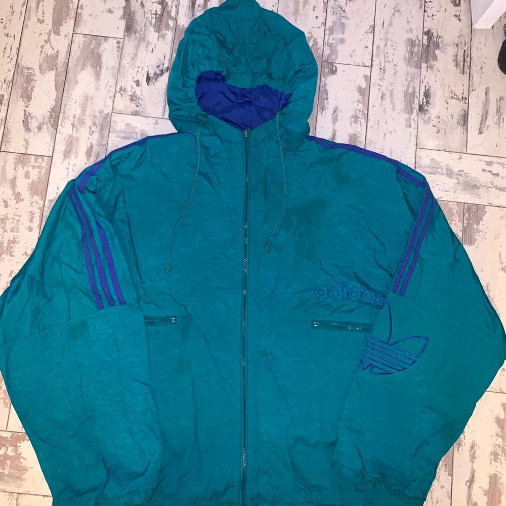 Vintage Adidas Windbreaker Men’s L Teal/Royal Blue